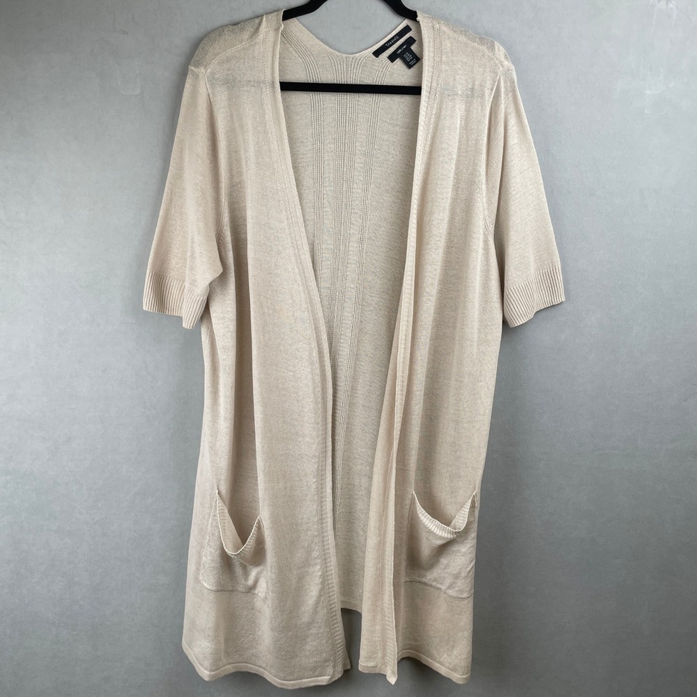 Tahari 100% Linen Open Front Duster Cardigan Beige SS Plus 1X Chic Quiet Luxury